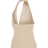 Linen Halter Neck Top With Open Front Detail