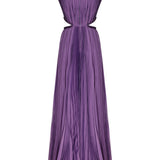 V-Neck Maxi Lazer Cut Chiffon Dress with Jewelled Cut out