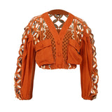 Hand Embroidered Crystal Embellishement Crop Jacket with Hologram Details