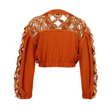 Hand Embroidered Crystal Embellishement Crop Jacket with Hologram Details