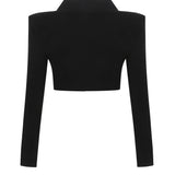 Knitted Black Long Sleeve Crop Top with Crystal Stone Detail