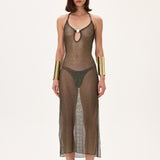 Knitted Khaki See Through Dress