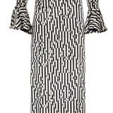 Black & White Geometric Velvet-Trimmed Cut-Out Maxi Dress
