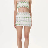 Crystal Printed Mini Skirt with Hand Embroidered Stones
