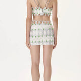 Crystal Printed Crop Top with Hand Embroidered Stones and Crystal Straps