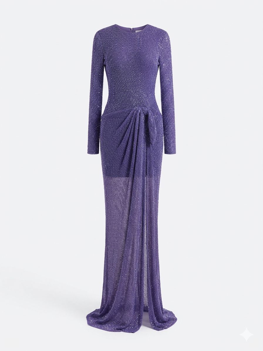 D-PU34-28113 raisa_vanessa purple-sequined-net-long-sleeved-gown-with-slit