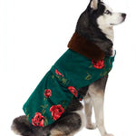FW22-ACS-957-GR raisa_vanessa velvet-rose-patterned-dog-suit-with-faux-fur-detail