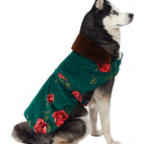 FW22-ACS-957-GR raisa_vanessa velvet-rose-patterned-dog-suit-with-faux-fur-detail