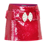 Pink Sequined Mini Skirt with Crystal Stone Belt